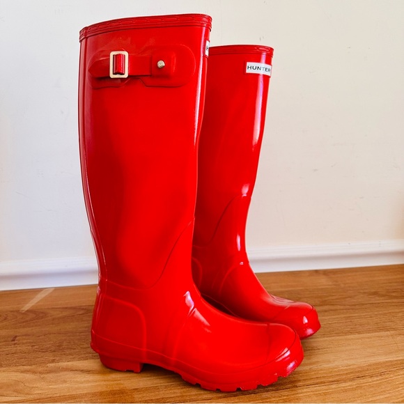Hunter Women Original Tall Gloss Red Rain Boots Size 7 W23616 - Picture 1 of 15